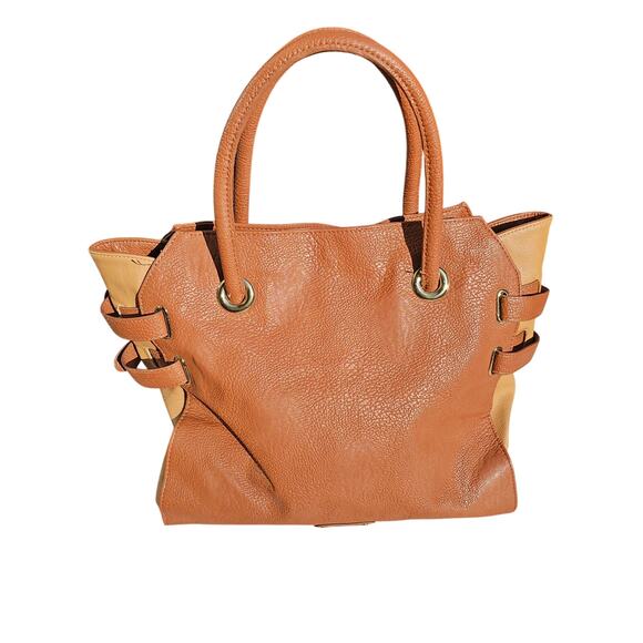 Huge Steve Madden Satchel, Camel Color, Buckle and Tassel Detail Faux Leather - Picture 1 of 11